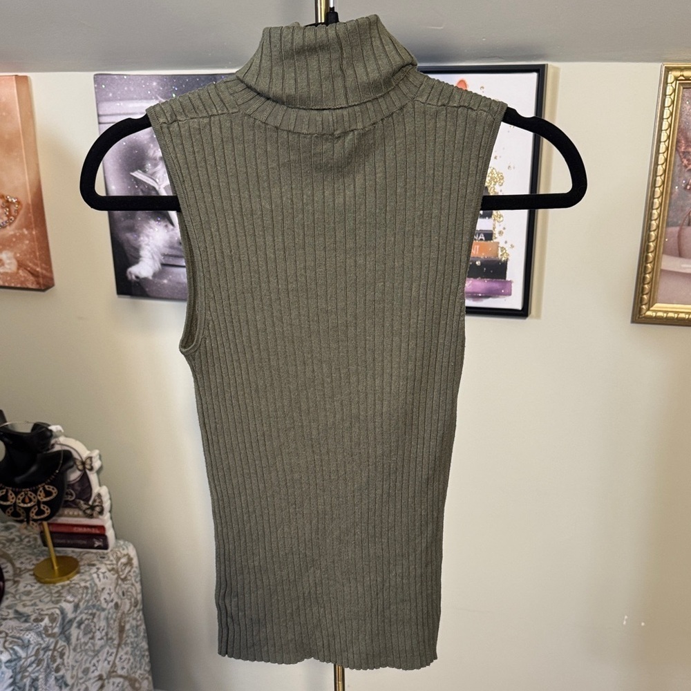 EUC Express Olive Sleeveless Turtleneck Sweater with Tons of Stretch - Picture 2 of 4